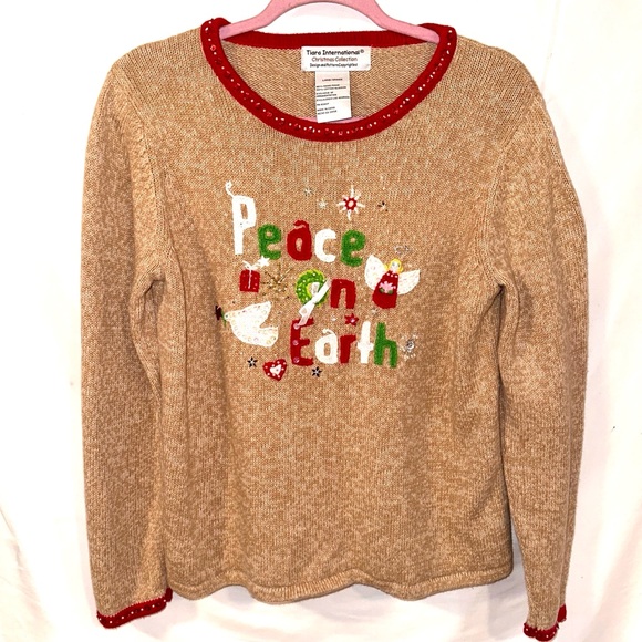 Tiara International Christmas Collection Sweater Peace On Earth Size Large - Picture 1 of 8